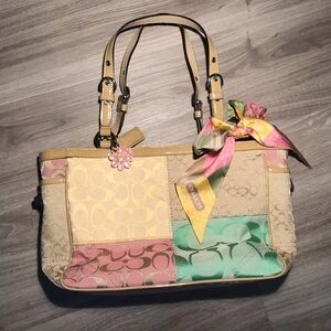 Patchwork Coach Purse with C’s in canvas and patent leather trim